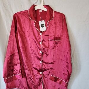 Medium Satin Burgundy Pajama Top And Bottoms